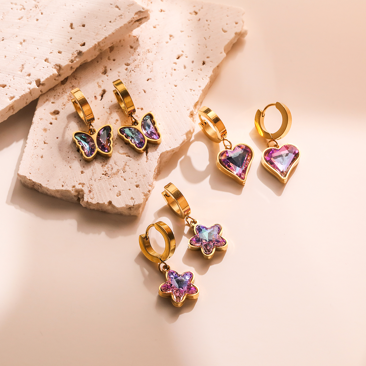 1 Pair Simple Style Commute Star Heart Shape Butterfly Plating Inlay 304 Stainless Steel Zircon 18K Gold Plated Earrings display picture 5