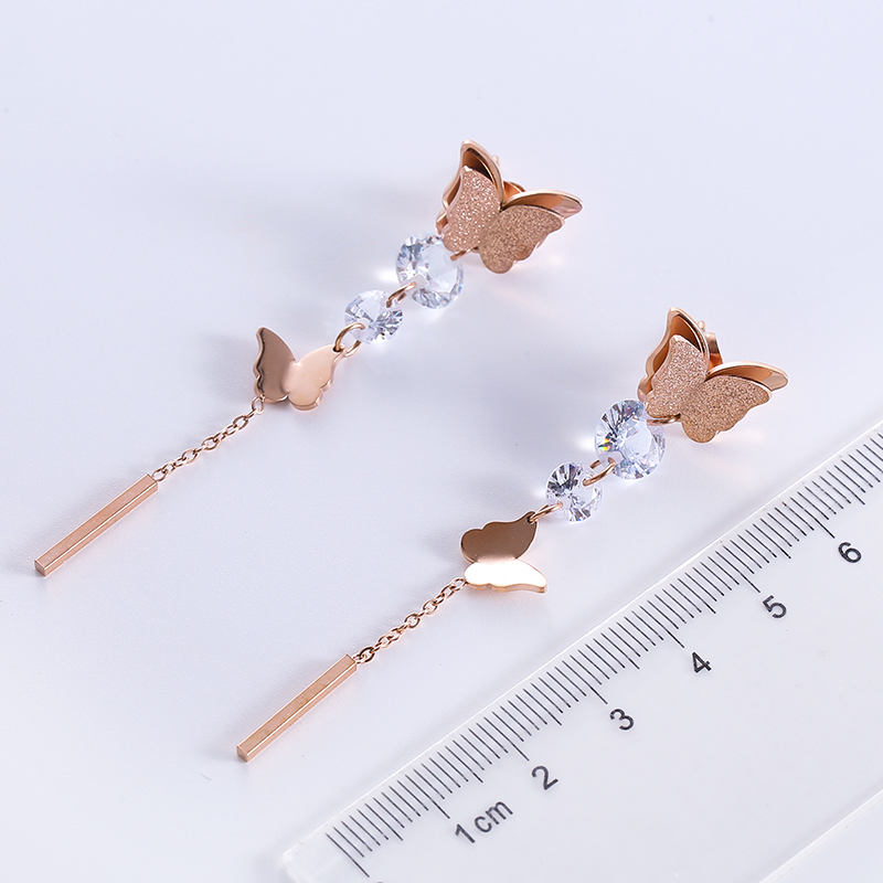 1 Pair Elegant Butterfly Plating Stainless Steel Zircon 18k Gold Plated Rose Gold Plated Drop Earrings display picture 1