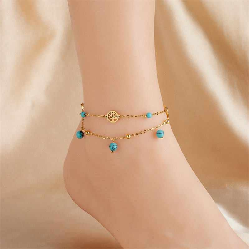 Retro Beach Round Titanium Steel Plating 18k Gold Plated Women's Anklet display picture 6