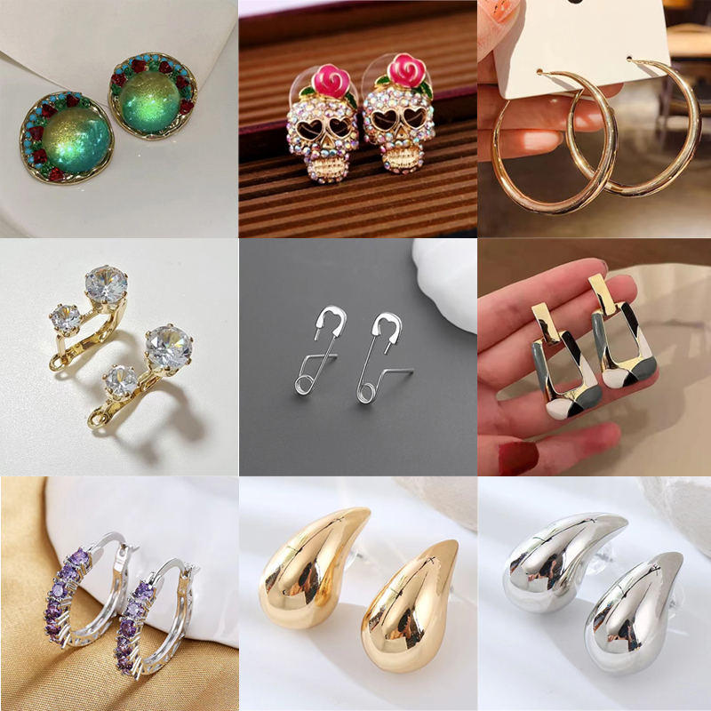 1 Pair Lady Paper Clip Water Droplets Skull Plating Inlay Alloy Rhinestones 24k Gold Plated Earrings Ear Studs display picture 1