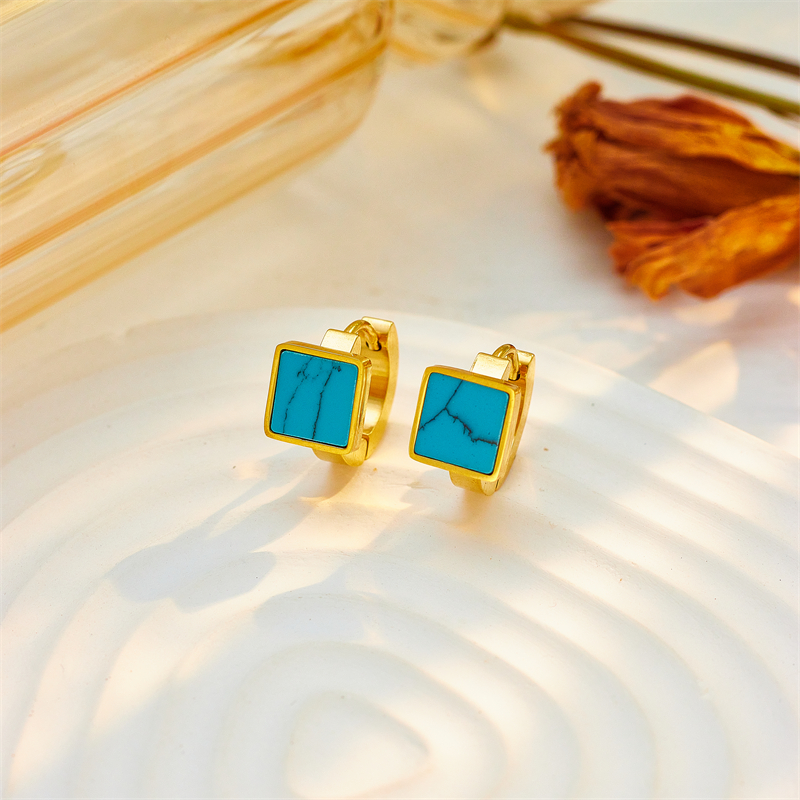 1 Pair Retro Square Plating Titanium Steel 18k Gold Plated Earrings display picture 3