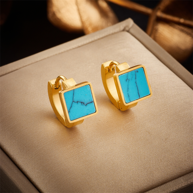 1 Pair Retro Square Plating Titanium Steel 18k Gold Plated Earrings display picture 5