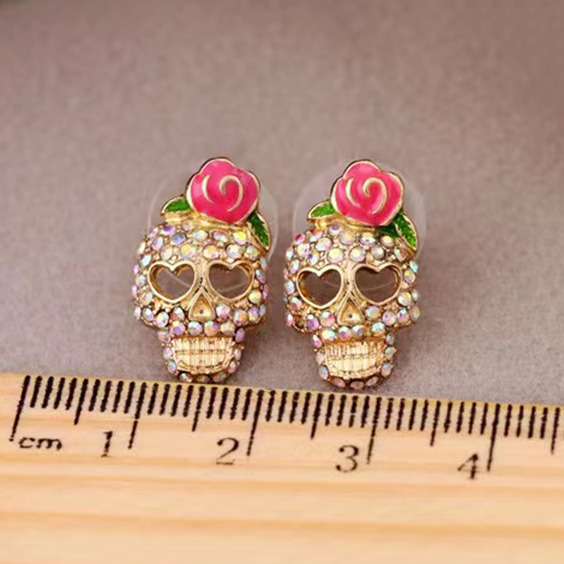 1 Pair Lady Paper Clip Water Droplets Skull Plating Inlay Alloy Rhinestones 24k Gold Plated Earrings Ear Studs display picture 3