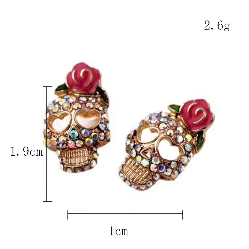 1 Pair Lady Paper Clip Water Droplets Skull Plating Inlay Alloy Rhinestones 24k Gold Plated Earrings Ear Studs display picture 4