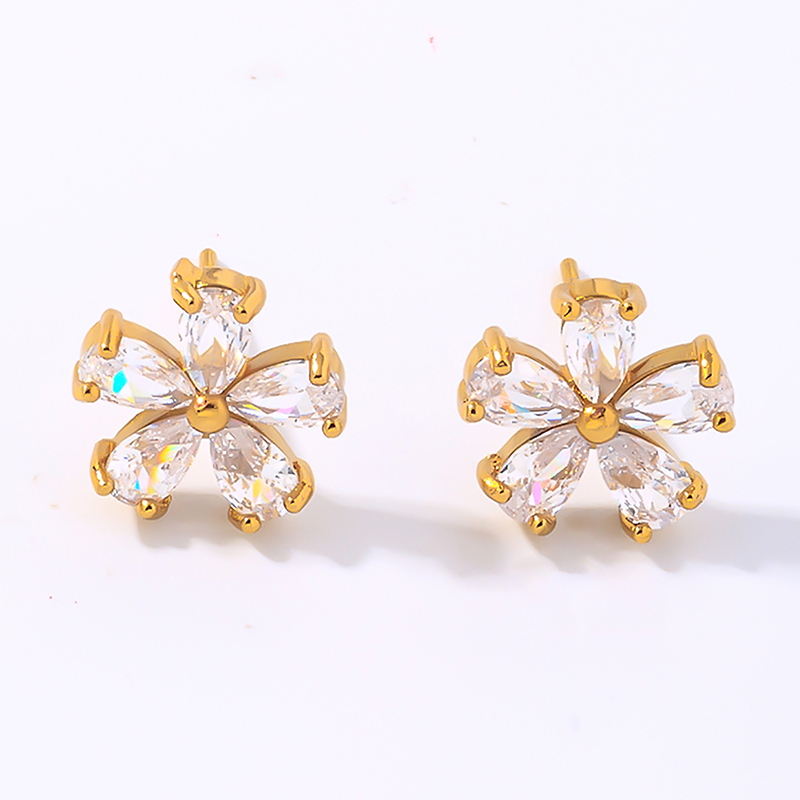 1 Pair Simple Style Shiny Flower Plating Inlay Copper Zircon Gold Plated Ear Studs display picture 2