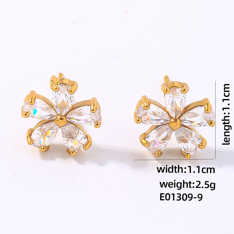 1 Pair Simple Style Shiny Flower Plating Inlay Copper Zircon Gold Plated Ear Studs display picture 1
