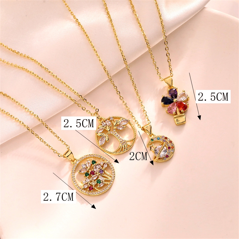 Simple Style Tree Heart Shape Copper Plating Inlay Zircon Gold Plated Pendant Necklace display picture 1