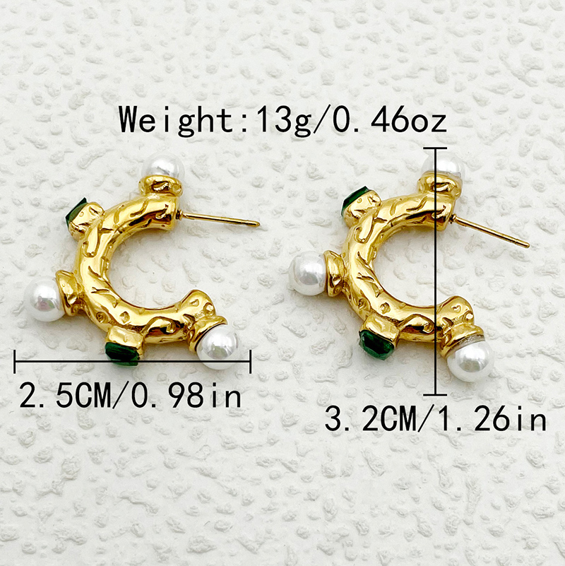 1 Pair Modern Style C Shape Plating Inlay 304 Stainless Steel Pearl Zircon 14K Gold Plated Earrings display picture 4