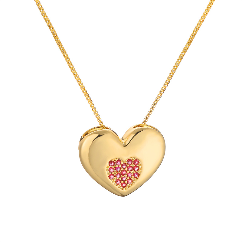 Simple Style Heart Shape Copper Plating Inlay Zircon Gold Plated Pendant Necklace display picture 5
