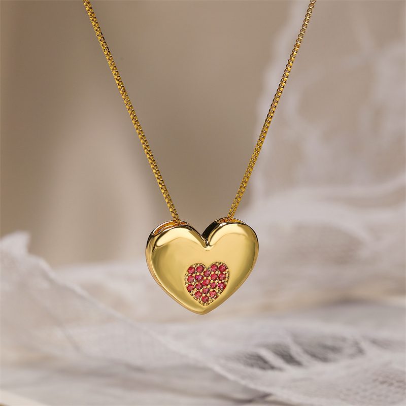 Simple Style Heart Shape Copper Plating Inlay Zircon Gold Plated Pendant Necklace display picture 3