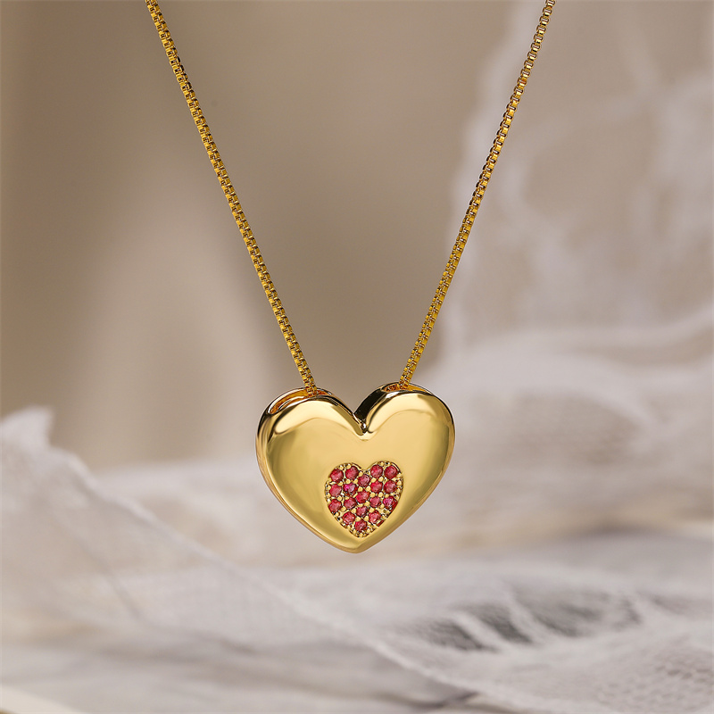 Simple Style Heart Shape Copper Plating Inlay Zircon Gold Plated Pendant Necklace display picture 6
