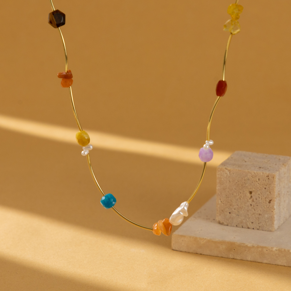 Klassischer Stil Römischer Stil Farbblock Imitationsperle Ein Naturstein Kupfer Überzug Halskette display picture 3