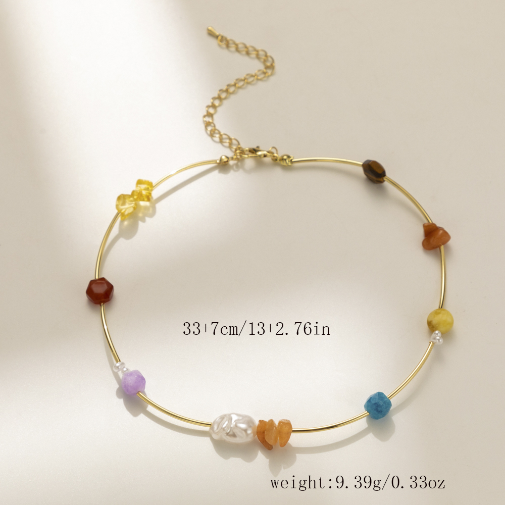 Klassischer Stil Römischer Stil Farbblock Imitationsperle Ein Naturstein Kupfer Überzug Halskette display picture 6