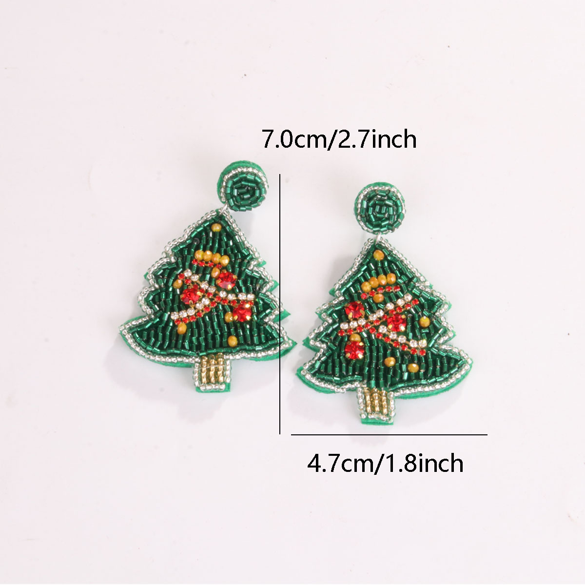 1 Pair Sweet Artistic Christmas Tree Asymmetrical Beaded Handmade Cloth Glass Drop Earrings display picture 5
