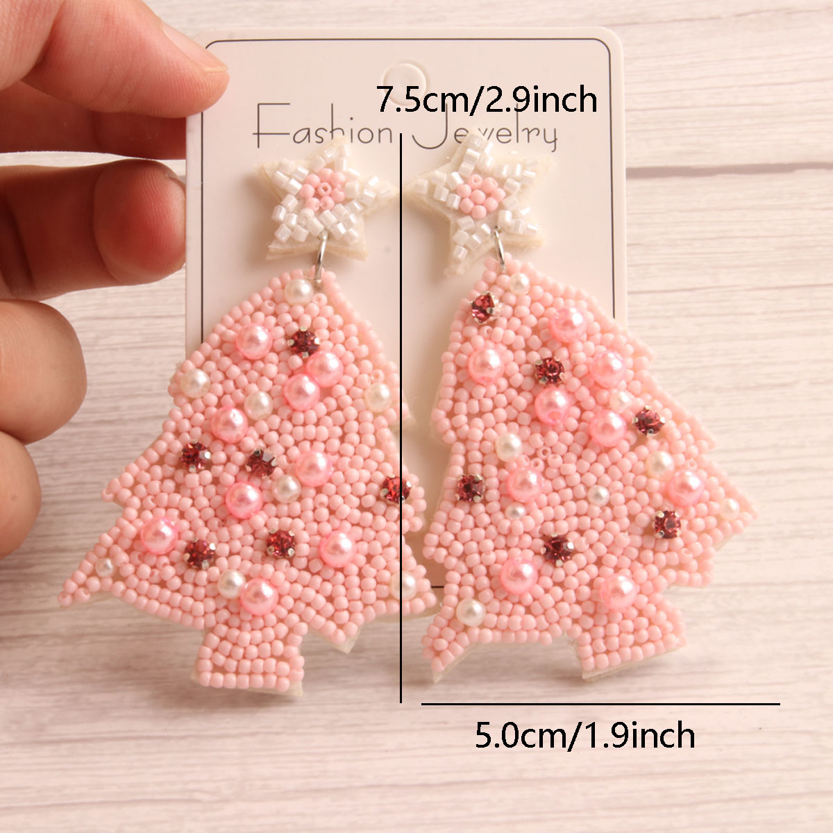 1 Pair Sweet Artistic Christmas Tree Asymmetrical Beaded Handmade Cloth Glass Drop Earrings display picture 6