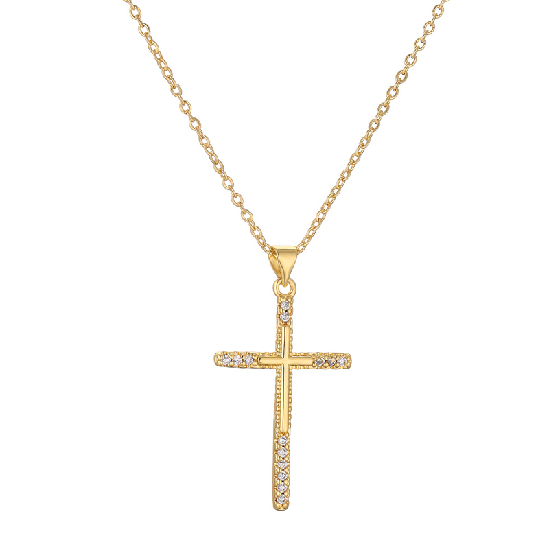 Simple Style Cross Copper Plating Inlay Zircon Gold Plated Pendant Necklace display picture 8