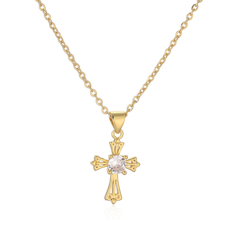 Simple Style Cross Copper Plating Inlay Zircon Gold Plated Pendant Necklace display picture 11