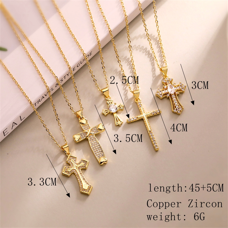 Simple Style Cross Copper Plating Inlay Zircon Gold Plated Pendant Necklace display picture 1