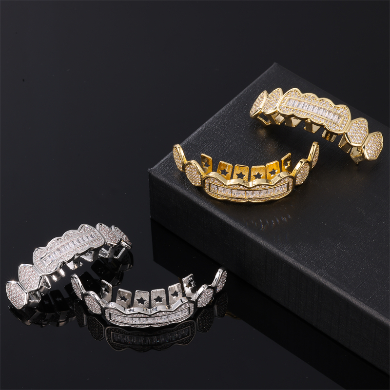 Hip-hop Geometric Solid Color Copper Inlay Zircon Tooth Socket display picture 1