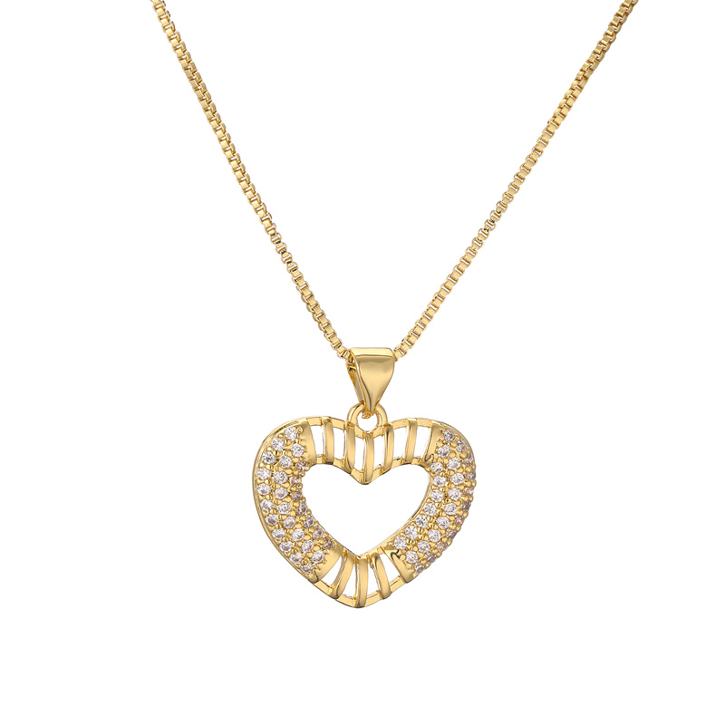 Simple Style Heart Shape Copper Plating Inlay Zircon Gold Plated Pendant Necklace display picture 14