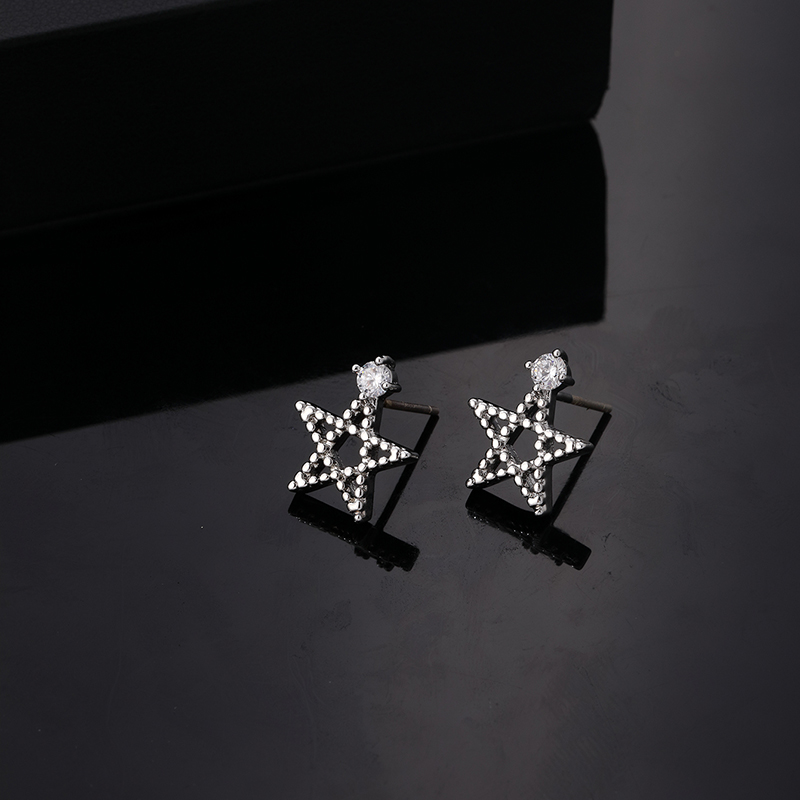 1 Pair Hip-hop Vintage Style Roman Style Pentagram Square Skull Plating Inlay Copper Zircon Silver Plated Ear Studs display picture 5