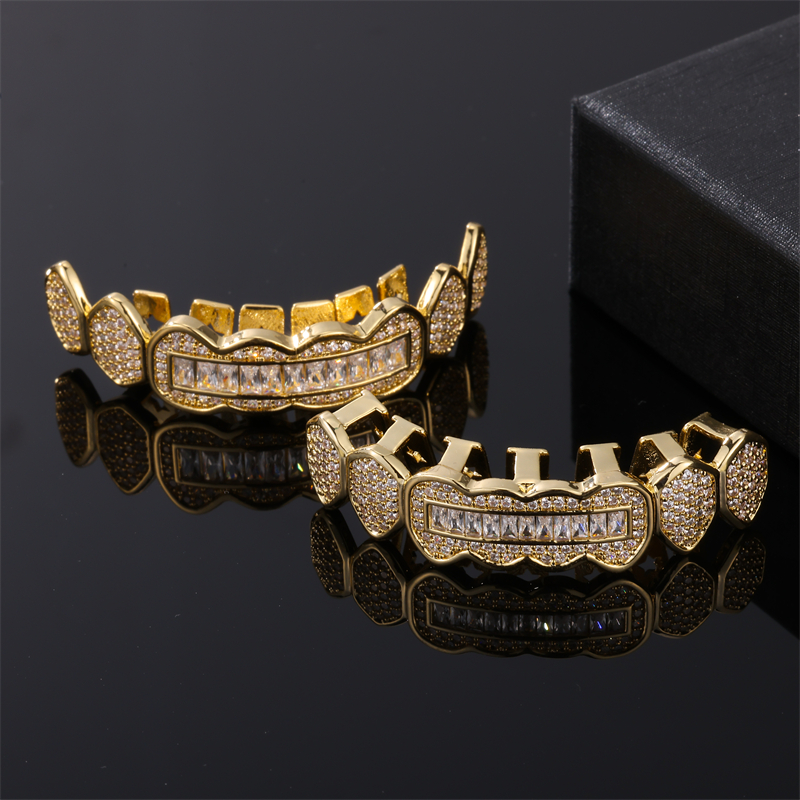 Hip-hop Geometric Solid Color Copper Inlay Zircon Tooth Socket display picture 3