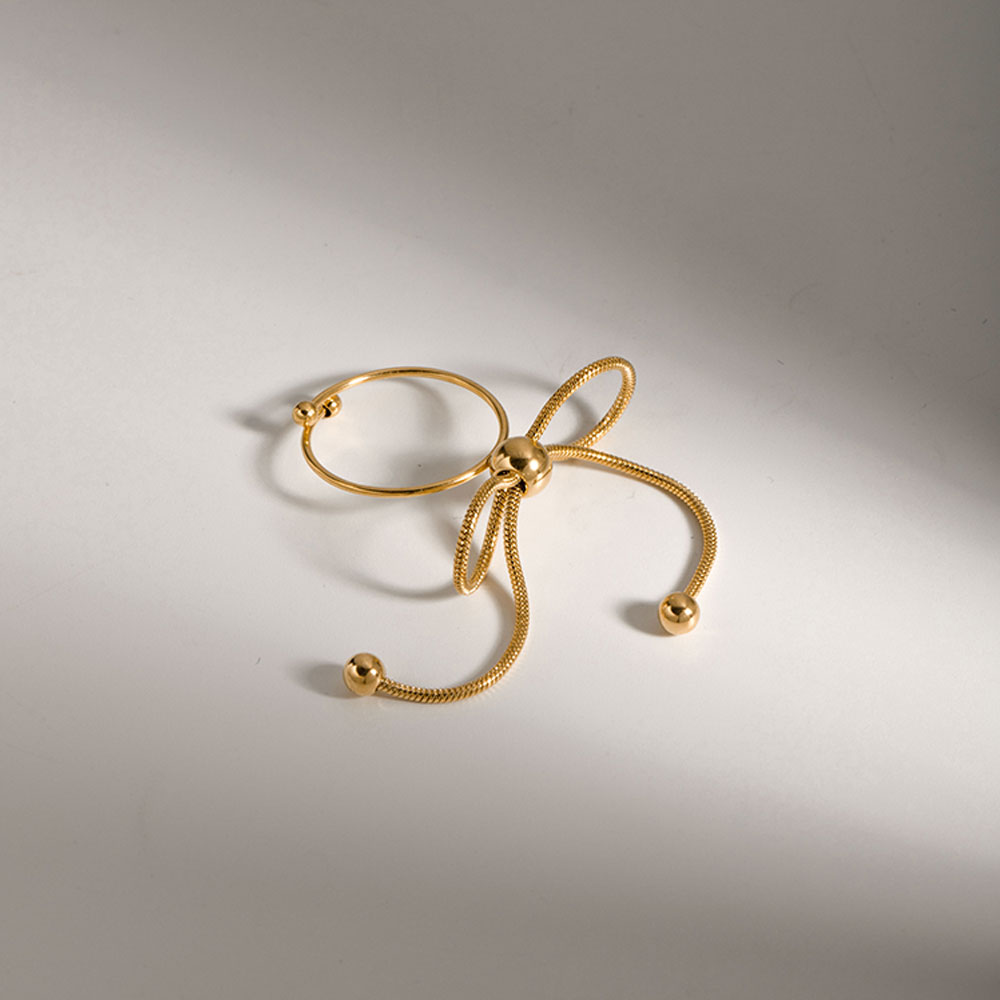 Einfacher Stil Bogenknoten Rostfreier Stahl Überzug 18 Karat Vergoldet Ringe display picture 5