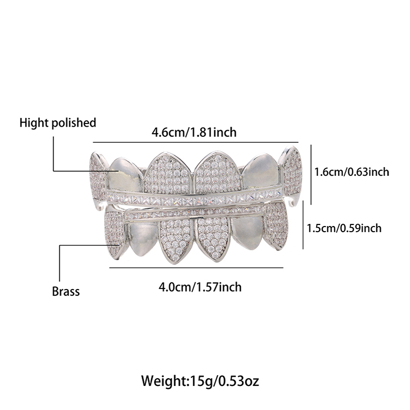 Hip-hop Geometric Copper Inlay Zircon Tooth Socket display picture 5