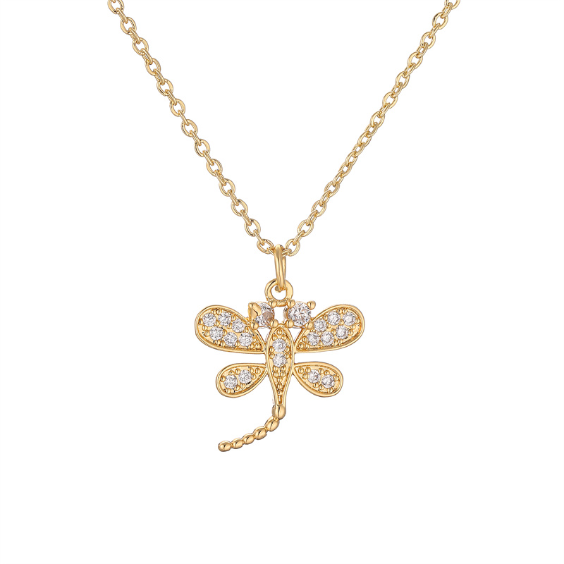 Simple Style Dragonfly Copper Plating Inlay Zircon Gold Plated Pendant Necklace display picture 11