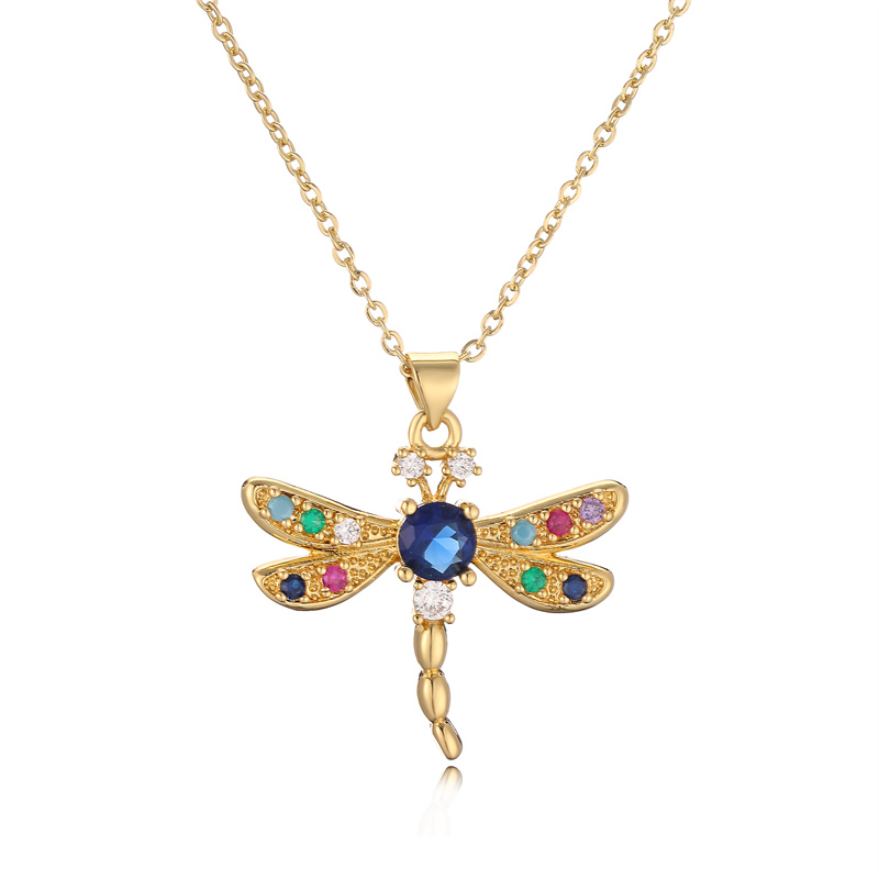Simple Style Dragonfly Copper Plating Inlay Zircon Gold Plated Pendant Necklace display picture 12