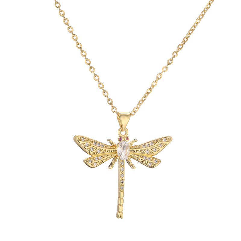 Simple Style Dragonfly Copper Plating Inlay Zircon Gold Plated Pendant Necklace display picture 13