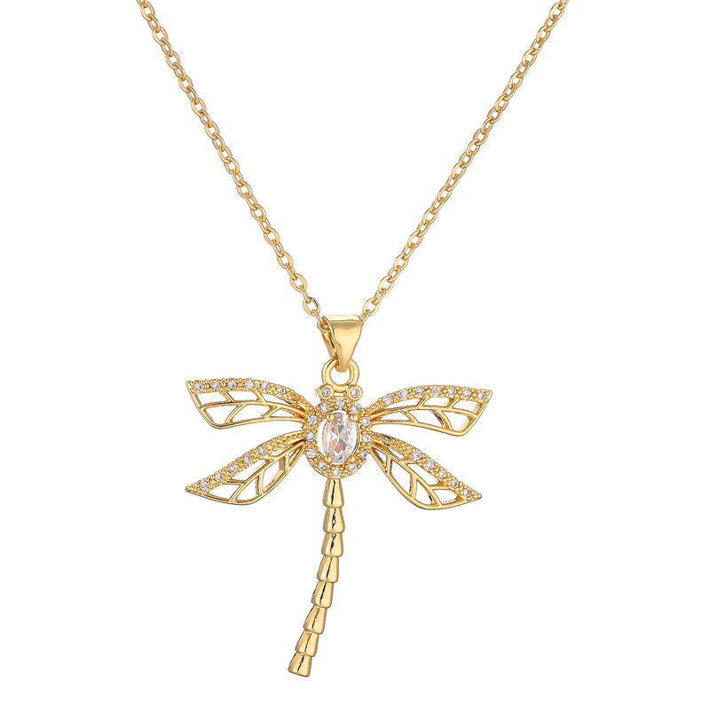 Simple Style Dragonfly Copper Plating Inlay Zircon Gold Plated Pendant Necklace display picture 15