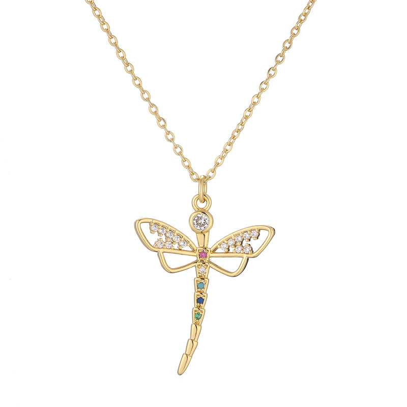 Simple Style Dragonfly Copper Plating Inlay Zircon Gold Plated Pendant Necklace display picture 18