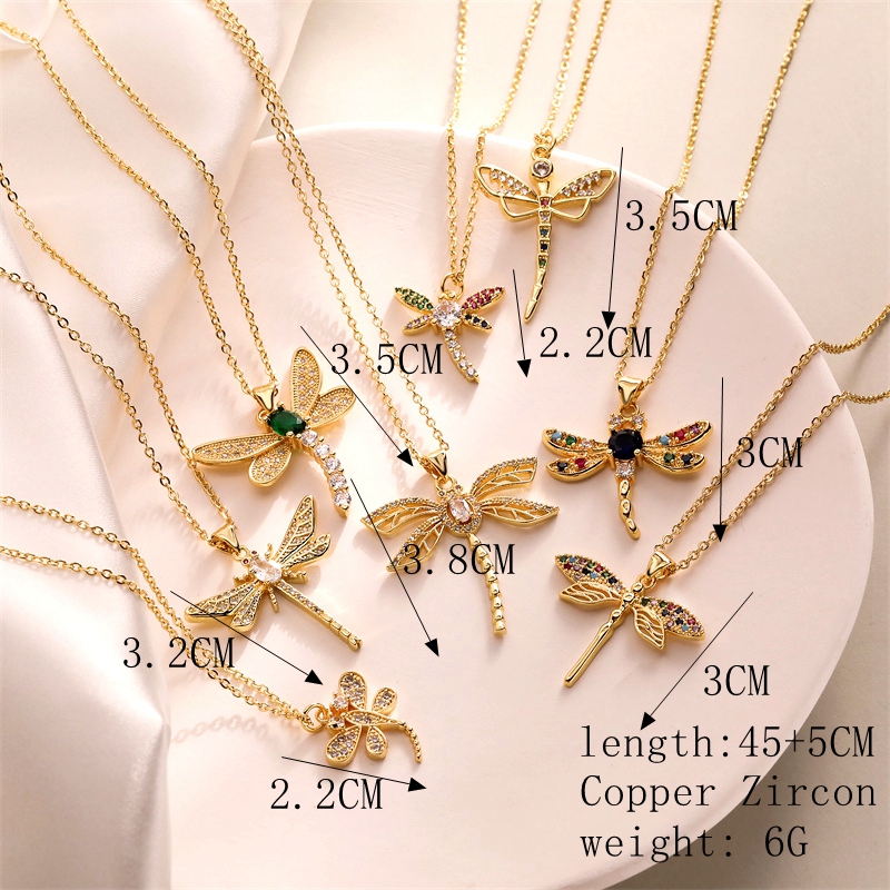 Simple Style Dragonfly Copper Plating Inlay Zircon Gold Plated Pendant Necklace display picture 1