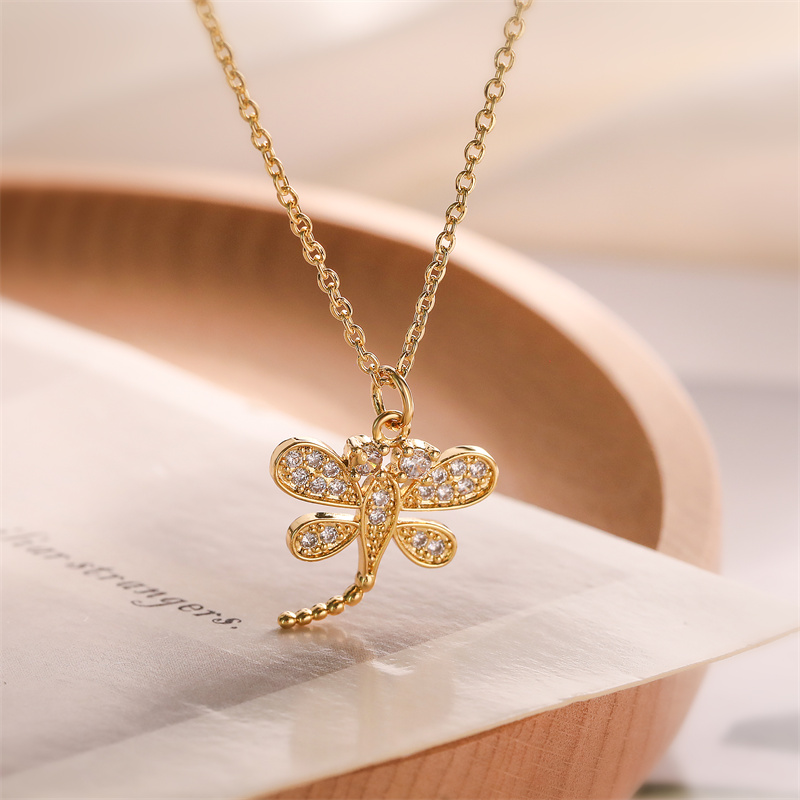Simple Style Dragonfly Copper Plating Inlay Zircon Gold Plated Pendant Necklace display picture 7