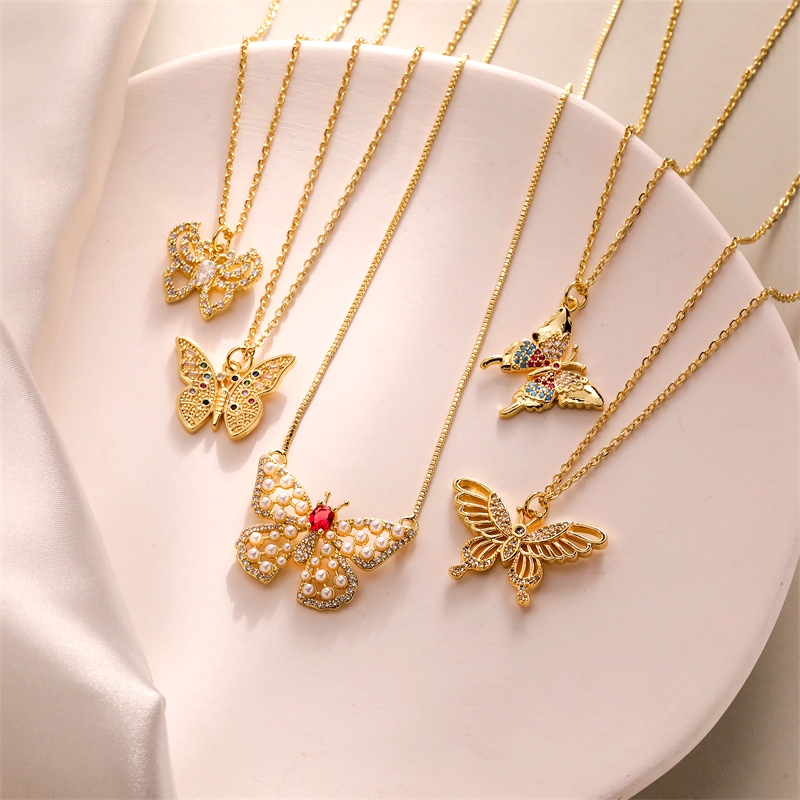 Einfacher Stil Libelle Kupfer Überzug Inlay Zirkon Vergoldet Halskette Mit Anhänger display picture 3