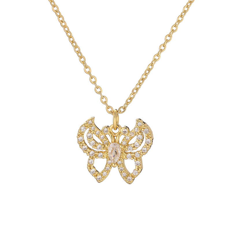Einfacher Stil Libelle Kupfer Überzug Inlay Zirkon Vergoldet Halskette Mit Anhänger display picture 12