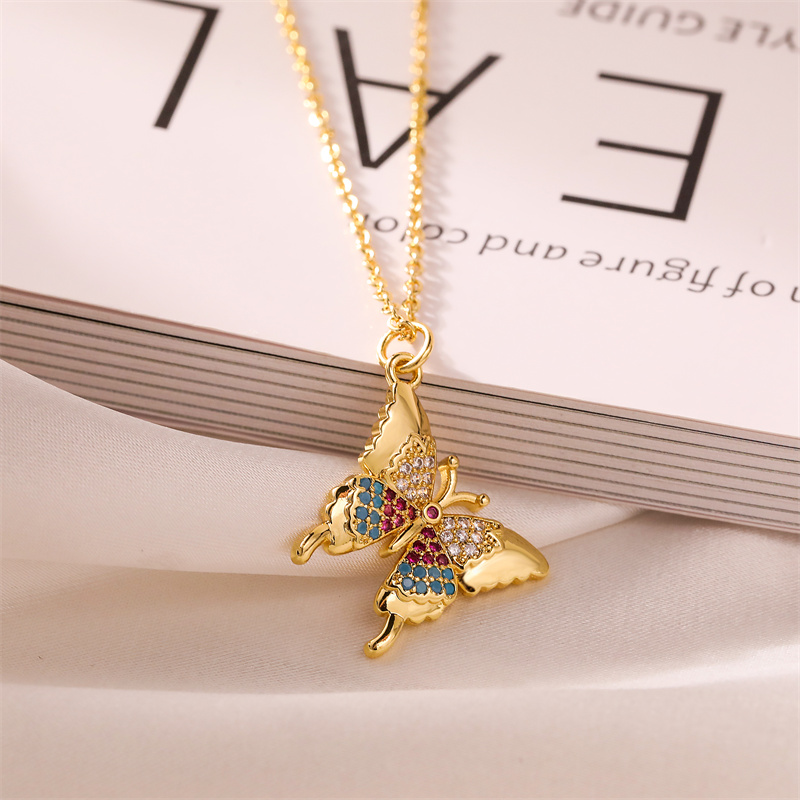 Simple Style Dragonfly Copper Plating Inlay Zircon Gold Plated Pendant Necklace display picture 7