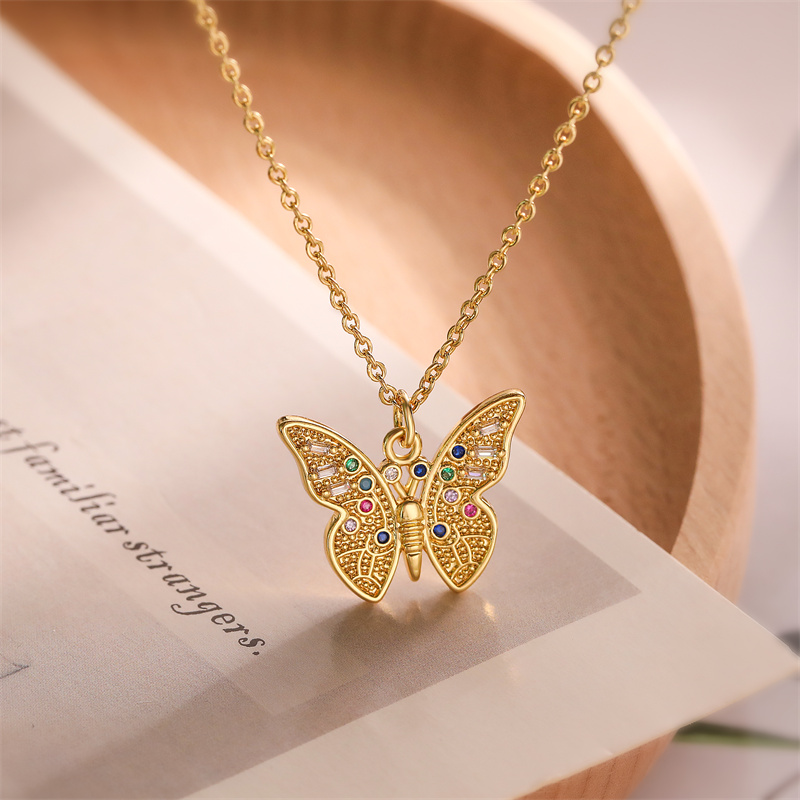 Simple Style Dragonfly Copper Plating Inlay Zircon Gold Plated Pendant Necklace display picture 8
