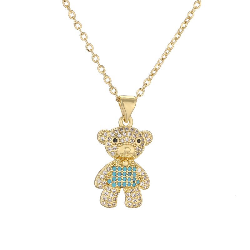 Ig Style Simple Style Little Bear Copper Plating Inlay Zircon Gold Plated Pendant Necklace display picture 19