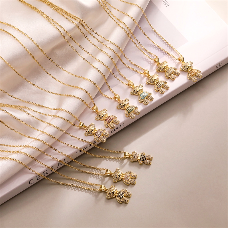 Ig-stil Einfacher Stil Bär Kupfer Überzug Inlay Zirkon Vergoldet Halskette Mit Anhänger display picture 23