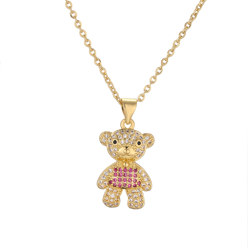 Ig Style Simple Style Little Bear Copper Plating Inlay Zircon Gold Plated Pendant Necklace display picture 20