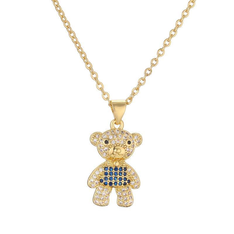 Ig Style Simple Style Little Bear Copper Plating Inlay Zircon Gold Plated Pendant Necklace display picture 18