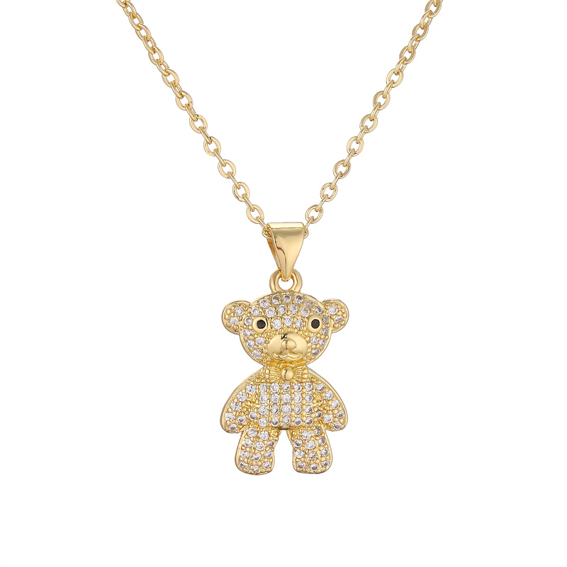 Ig Style Simple Style Little Bear Copper Plating Inlay Zircon Gold Plated Pendant Necklace display picture 12