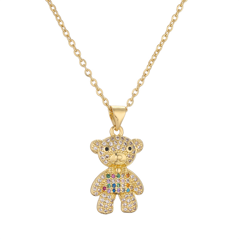 Ig Style Simple Style Little Bear Copper Plating Inlay Zircon Gold Plated Pendant Necklace display picture 15