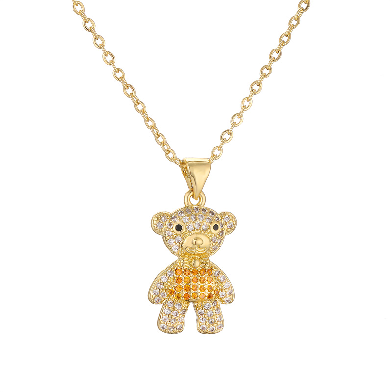 Ig Style Simple Style Little Bear Copper Plating Inlay Zircon Gold Plated Pendant Necklace display picture 16