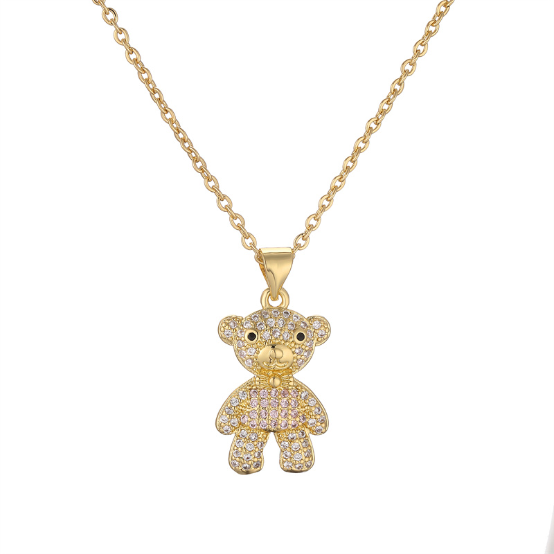 Ig Style Simple Style Little Bear Copper Plating Inlay Zircon Gold Plated Pendant Necklace display picture 17