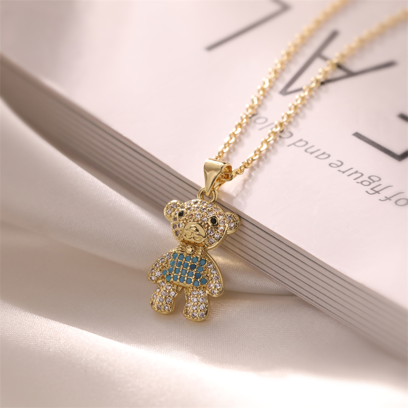 Ig Style Simple Style Little Bear Copper Plating Inlay Zircon Gold Plated Pendant Necklace display picture 2