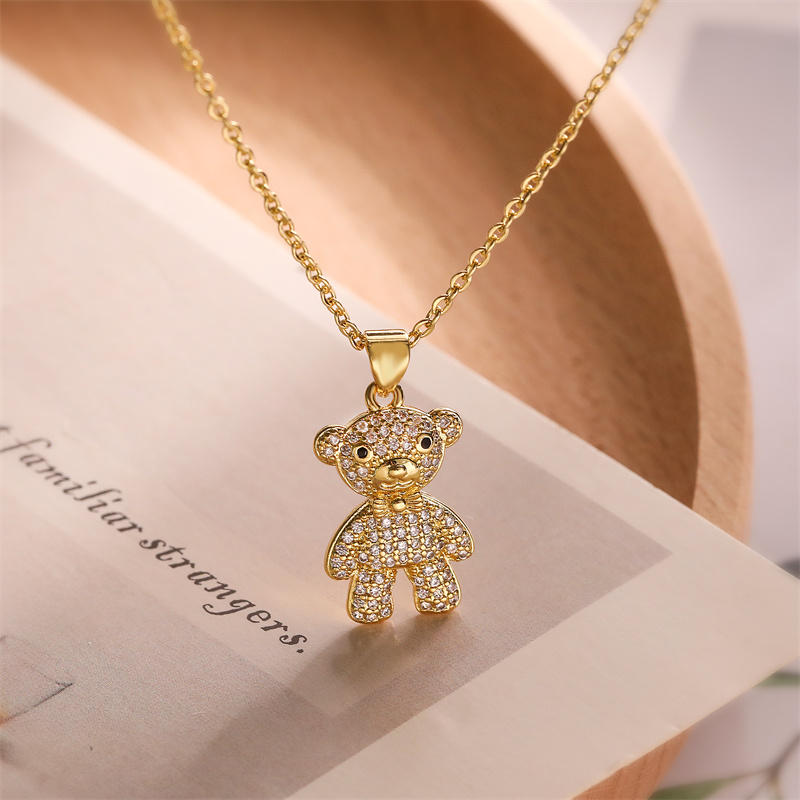 Ig Style Simple Style Little Bear Copper Plating Inlay Zircon Gold Plated Pendant Necklace display picture 9