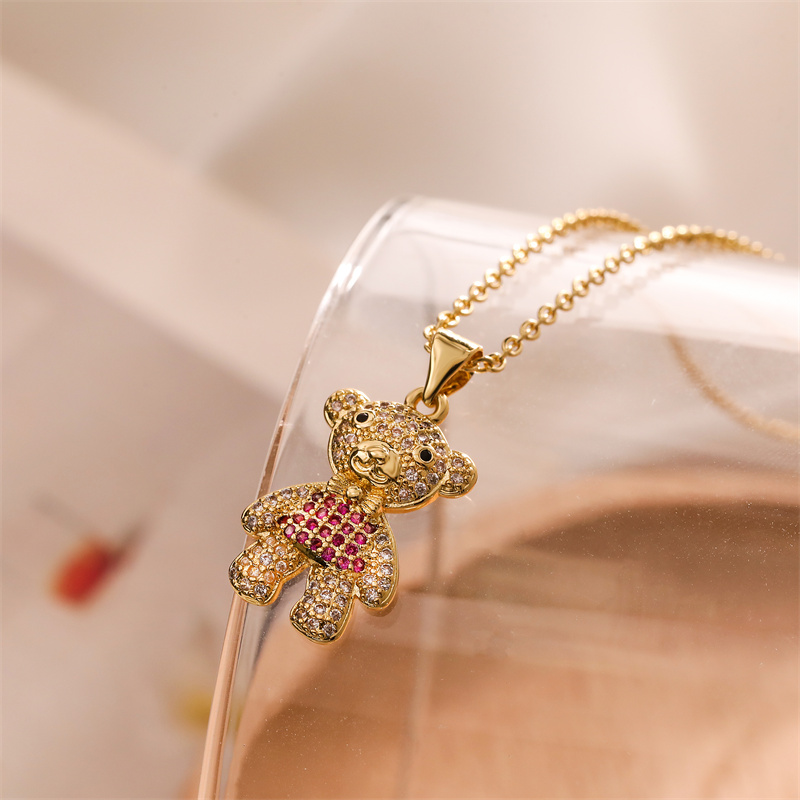 Ig Style Simple Style Little Bear Copper Plating Inlay Zircon Gold Plated Pendant Necklace display picture 6